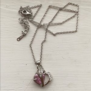 18KRGP pink rhinestone heart necklace